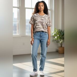 Sweet Romeo White Gray Camouflage Camo Waffle Knit Top